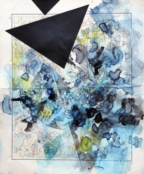 On 1 | 2022 | 54x44cm | Peer Kriesel Übermalung | Mischtechnik auf Papier, gerahmt